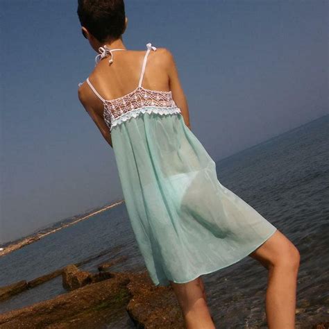 See Through Babydoll Lingerie Mint Green Crochet Beachwear Cruise Wear