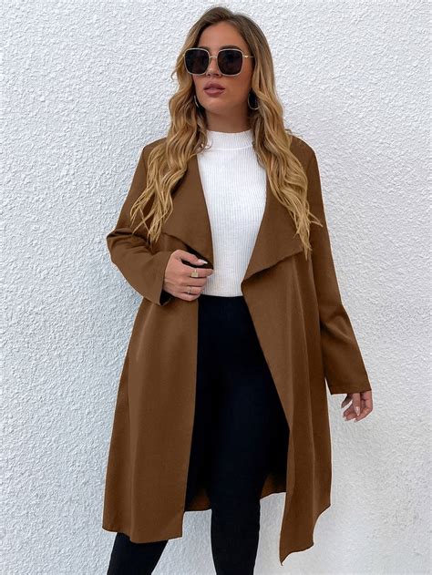 Plus Solid Open Front Coat B Hmisches Outfit Suede Outfit Plus Size