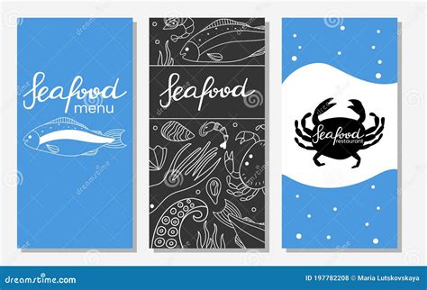 Seafood Doodle Set Crab And Shrimp Fish Oyster And Octopus Tentacles