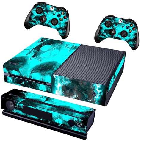 Blue Skull Cover Decal Skin Sticker Protective Cover For Xbox One Console With 2 Controllers ...