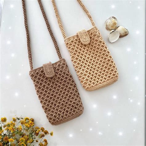 Crochet Phone Bag Phone Case Phone Holder Beige Crossbody Phone Bag