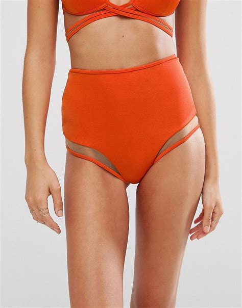 Asos Mix And Match Mesh Insert High Waist Bikini Bottom High Waisted