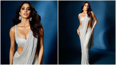 Janhvi Kapoor Looks Like An Apsara In Silver Saree And Deep Neck Blouse