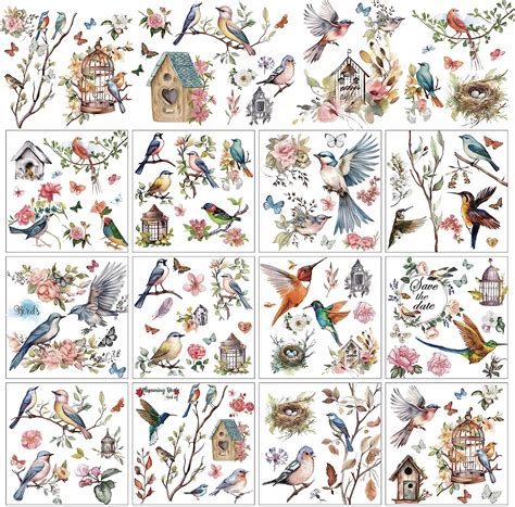 Whaline Sheets Birds Flowers Rub On Transfers For Crafts And