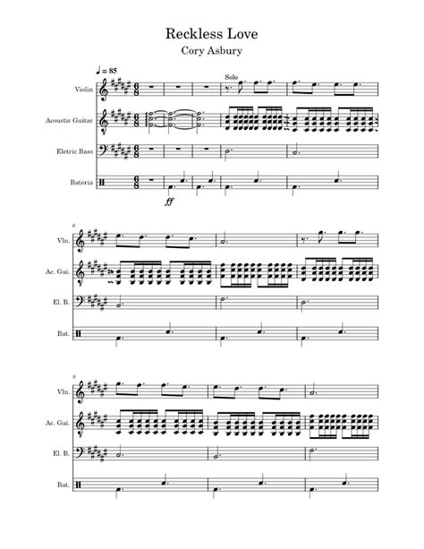 Reckless Love Cory Asbury Sheet Music For Violin Guitar Bass Guitar