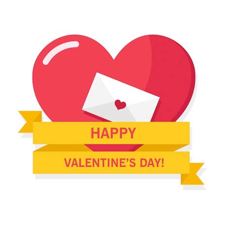 Premium Vector Red Big Heart With Envelope And Yellow Ribbon For