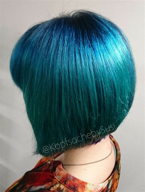 Turquoise Hair Color Directions Longbob Bangs Blue Green