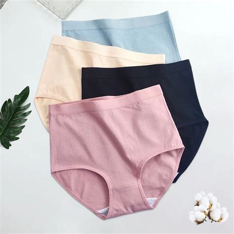 4pcs High Rise Women S Cotton Underwear Seamless Elastic Solid Color