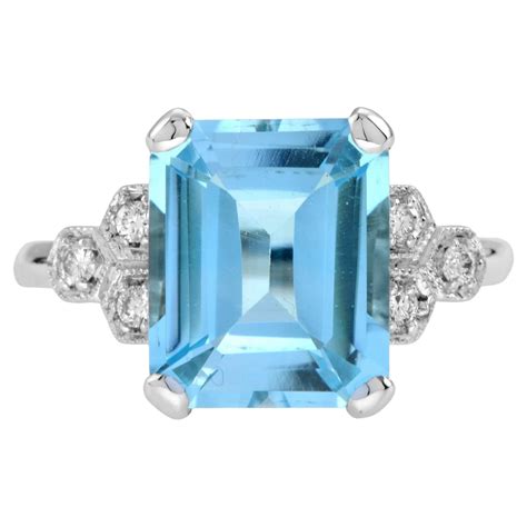 14 Karat White Gold Emerald Cut Blue Topaz Ring Art Deco For Sale At 1stdibs Art Deco Blue