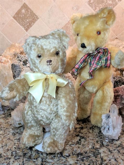 Vintage 1950s English Mohair Teddy Bear On Right And Vintage German