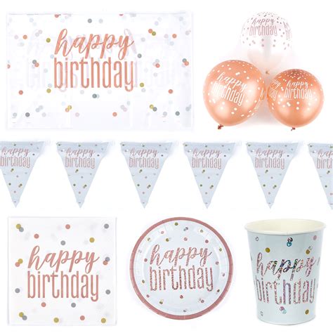 Buy Rose Gold Birthday Tableware And Decoration Bundle 16 Guests For