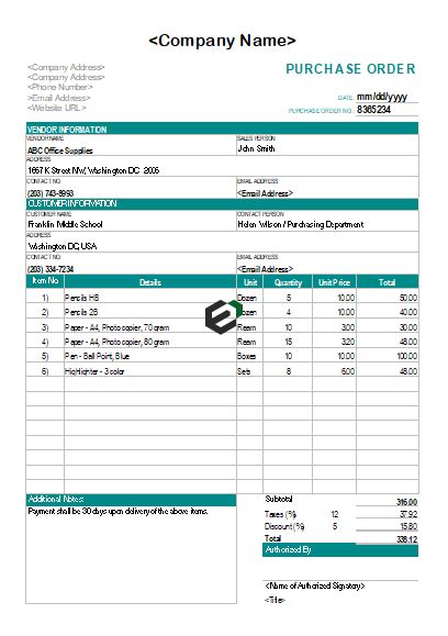 [Free & Editable] Basic Purchase Order Format | Excel Templates