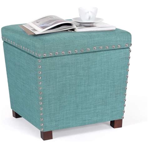 Homebeez Storage Ottoman Square Footrest Stool Small Fabric Footstool