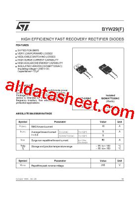 BYW29 200 Datasheet PDF STMicroelectronics