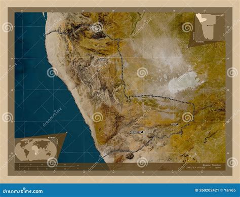 Kunene Namibia Low Res Satellite Labelled Points Of Cities Stock