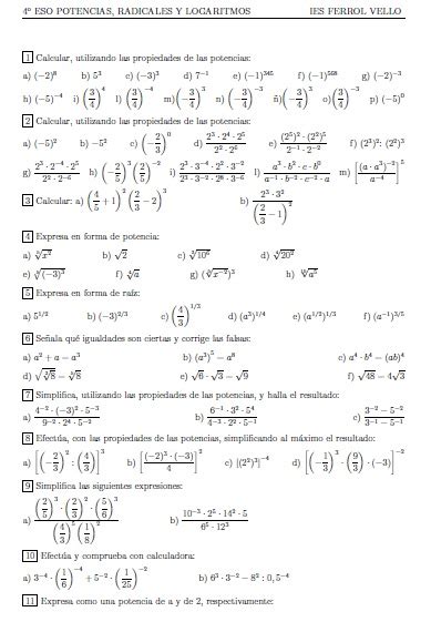 Potencias Radicales Segundo Y Tercer Ciclo Primaria Secundaria