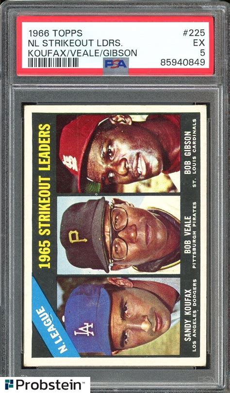 1966 Topps 225 Nl Strikeout Leaders W Sandy Koufax Bob Gibson Hof Psa 5 Ex Ebay