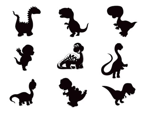 Conjunto De Siluetas Vectoriales Aisladas De Dinosaurios Vector Premium