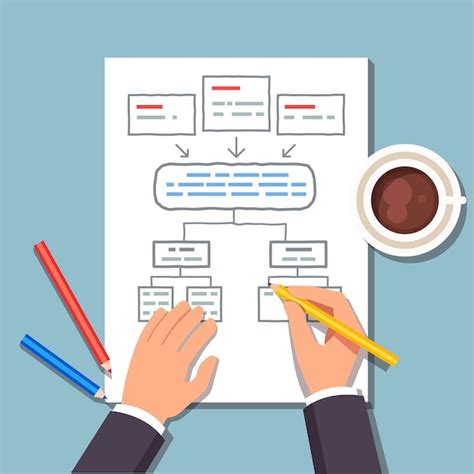 Uomo D Affari Che Disegna Un Diagramma Di Diagramma Di Blocco Vettore