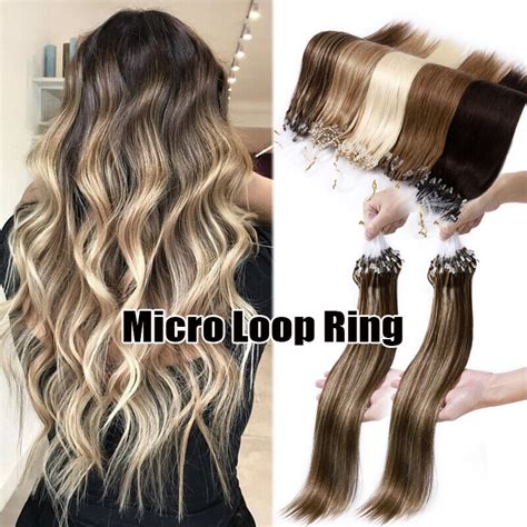 Remy Micro Loop Ring Beads 100 Human Hair Extensions Balayage Thick