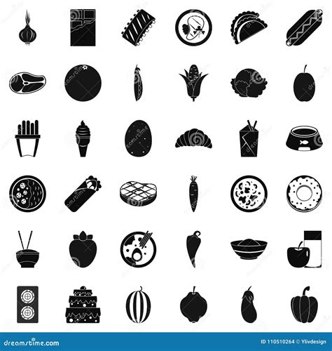 Nutritional Value Icons Set Simple Style Stock Vector Illustration