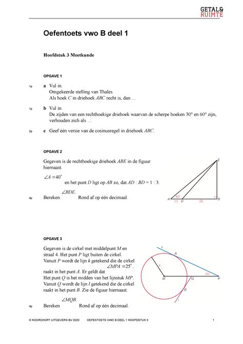 Gr Vb H Oefentoets Oefentoets Vwo B Deel Hoofdstuk Meetkunde