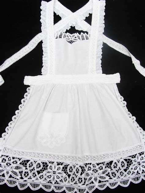 Handmade Setvictorian White Cotton Battenburg Lace Bib Apron Etsy