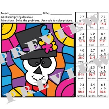 HALLOWEEN Multiplying Decimals Color By Number Code Coloring Pages