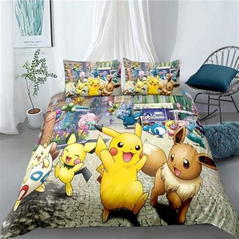 Parure De Lit Pok Mon D Pikachu Pour Enfant Housse De Couette Et