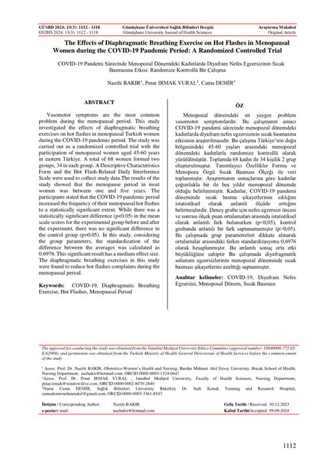 PDF The Effects Of Diaphragmatic Breathing Exercise On Hot Flashes In Menopausal Women During