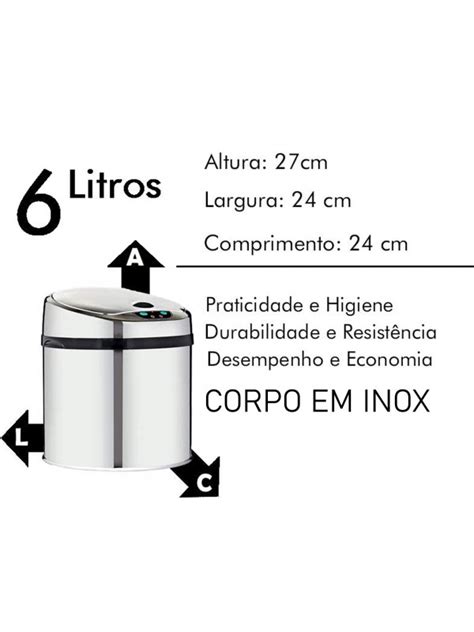 Lixeira Automática Inox 6 Litros Premium Sensor Banheiro Kzi