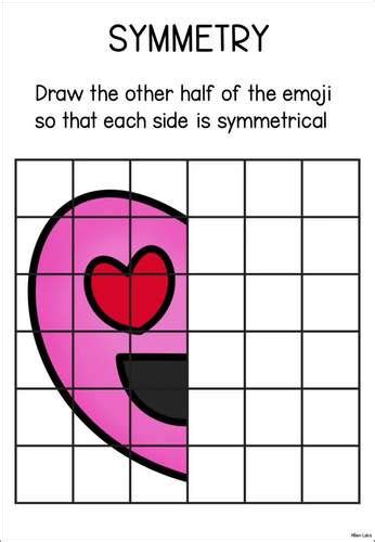 Symmetry Drawing Math & Art Worksheets of Valentine's Emojis - Lines of ...