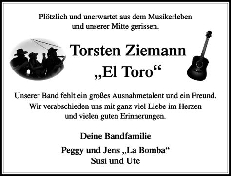 Torsten Ziemann El Toro Traueranzeige Stormarner Tageblatt