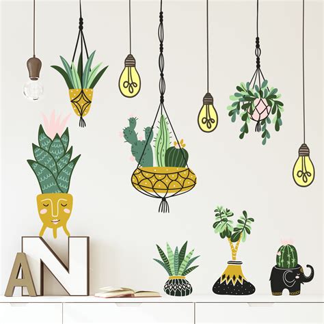 Sticker Fleurs Plantes Suspendues Et Pots Stickers Stickers Nature