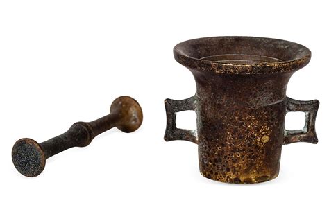 Cool Small 19th Century Brass Mortar With Original Pestle Great Patina Mortar And Pestle