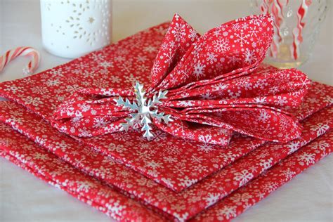 Christmas Napkins Red And White Snowflake Cloth Napkins