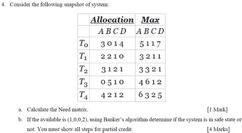 Solved Consider The Following Snapshot Of System Chegg