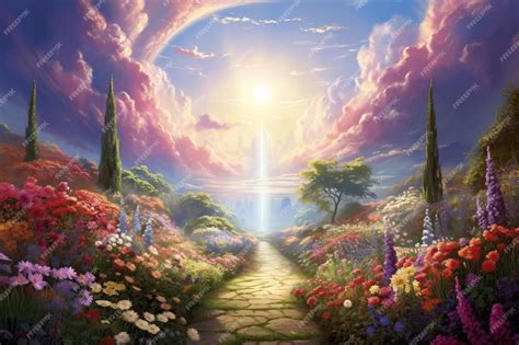 Premium AI Image | Garden illustration landscape art pathway heaven ...