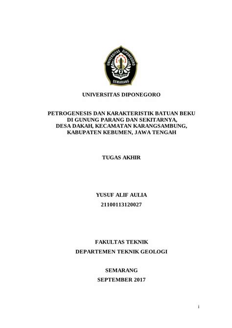 Pdf Universitas Diponegoro Petrogenesis Dan Eprints Undip Ac Id