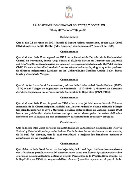 Acuerdo De Duelo Por El Lamentable Fallecimiento Del Doctor Luis Corsi