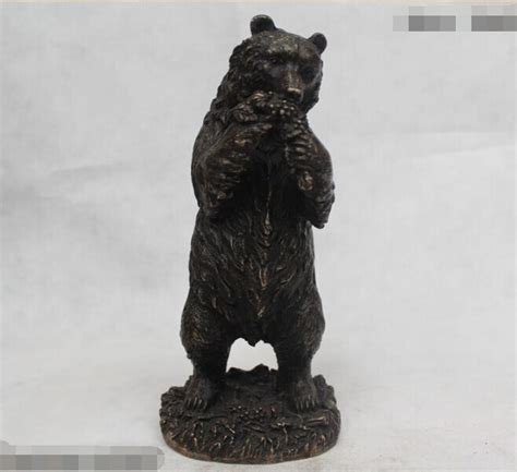 Chinese Folk Pure Bronze Excellent Lucky Lifelike Black Bear Statue