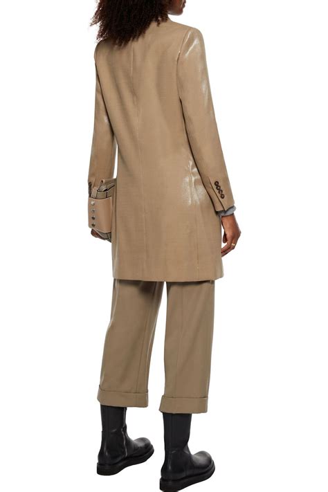 Brunello Cucinelli Bead Embellished Waxed Wool Blend Gabardine Trench