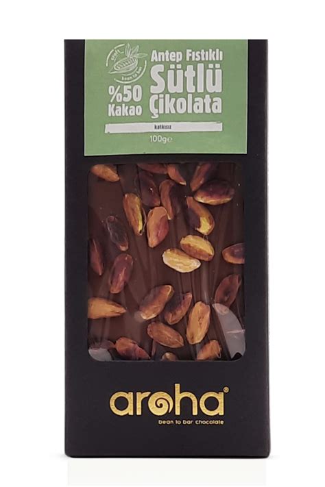 Aroha Antepfıstıklı Glutensiz Sütlü Çikolata 50 Kakao