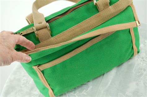 Vintage 70s Green Canvas Shoulder Bag With Light Brown Trim Shop Thrilling