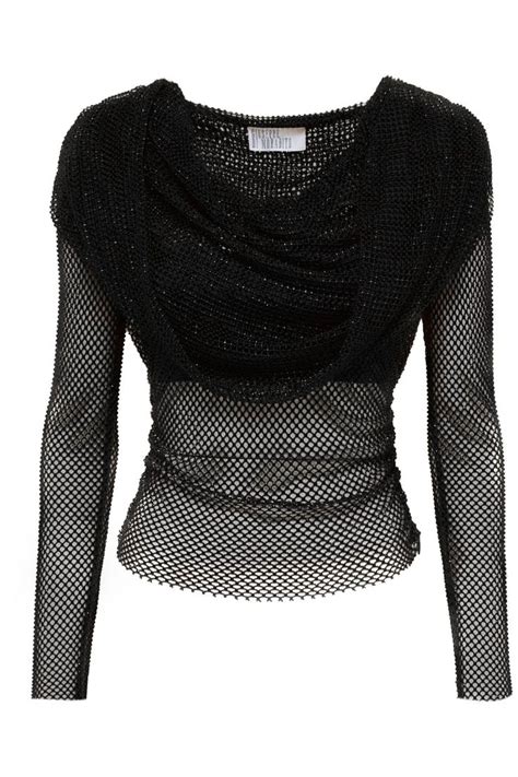 Giuseppe Di Morabito Rhinestone Fishnet Hooded Top M L In