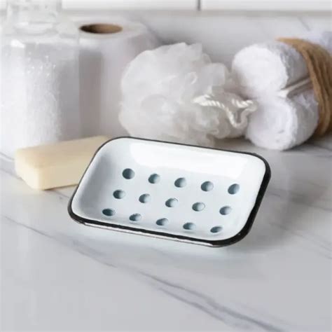 White Enamel Farmhouse Style Soap Dish Dandelion Naturals