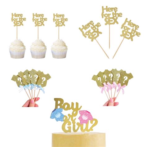 Gender Reveal Cake Toppers Boy Or Girl Here For The Sex He Etsy