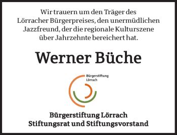 Traueranzeigen von Werner Büche Schwarzwälder Bote Trauer