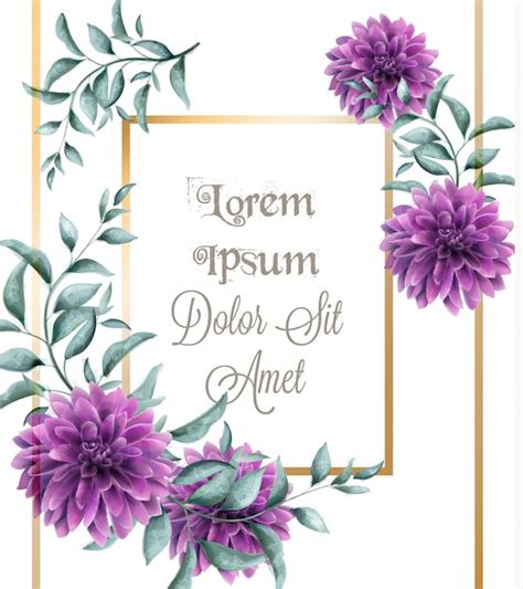 Blumen Karten Aquarell Der Dahlie Lila Blumen Premium Vektor