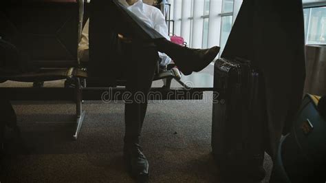 Closeup Elegant Man Waits For His Flight At The Airport Stock Video Video Of Corporate